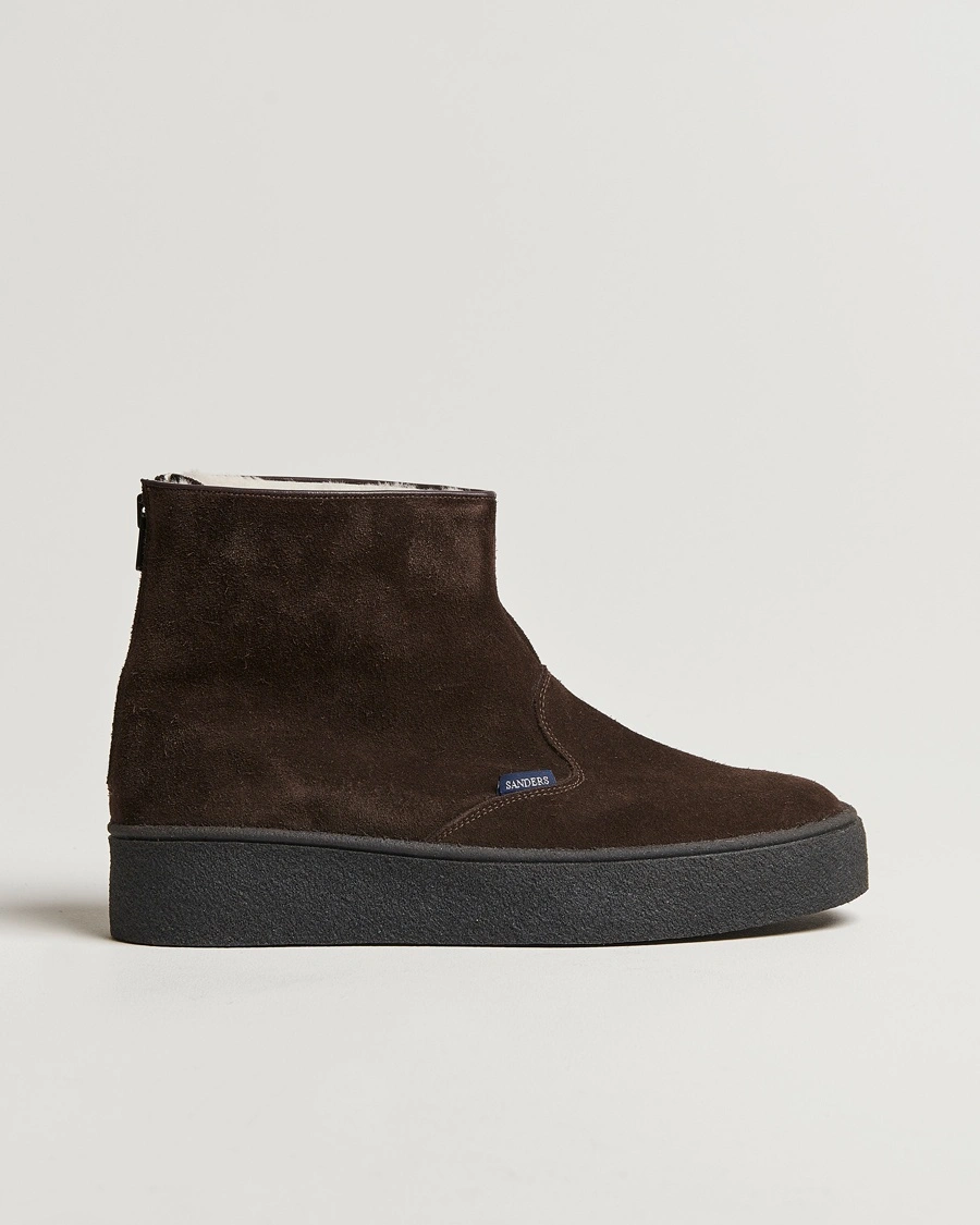 Sanders Sherling Lined Suede Curling Boot Chocolate – Braun