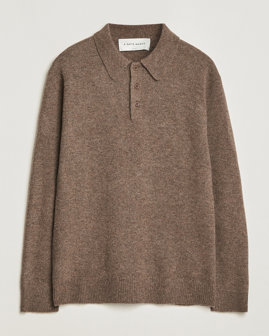 A Day's March Avoch Lambswool Polo Dark Taupe – Braun