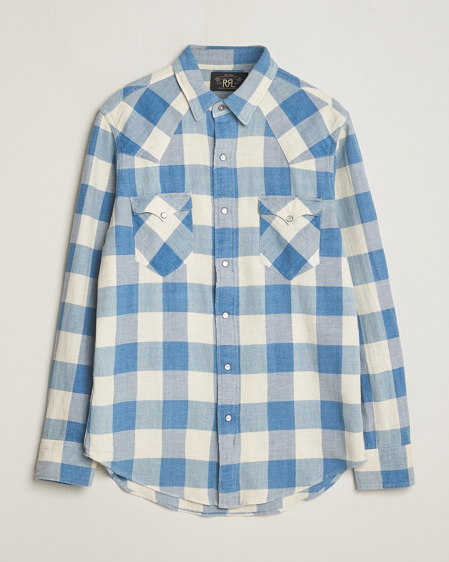 RRL Buffalo Western Shirt Indigo/Cream Check – Blau