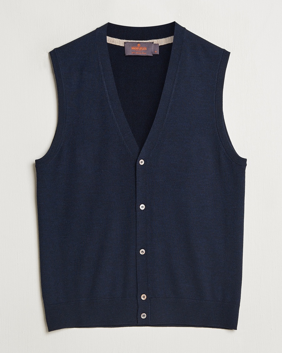 Morris Merino Slipover Vest Navy – Blau