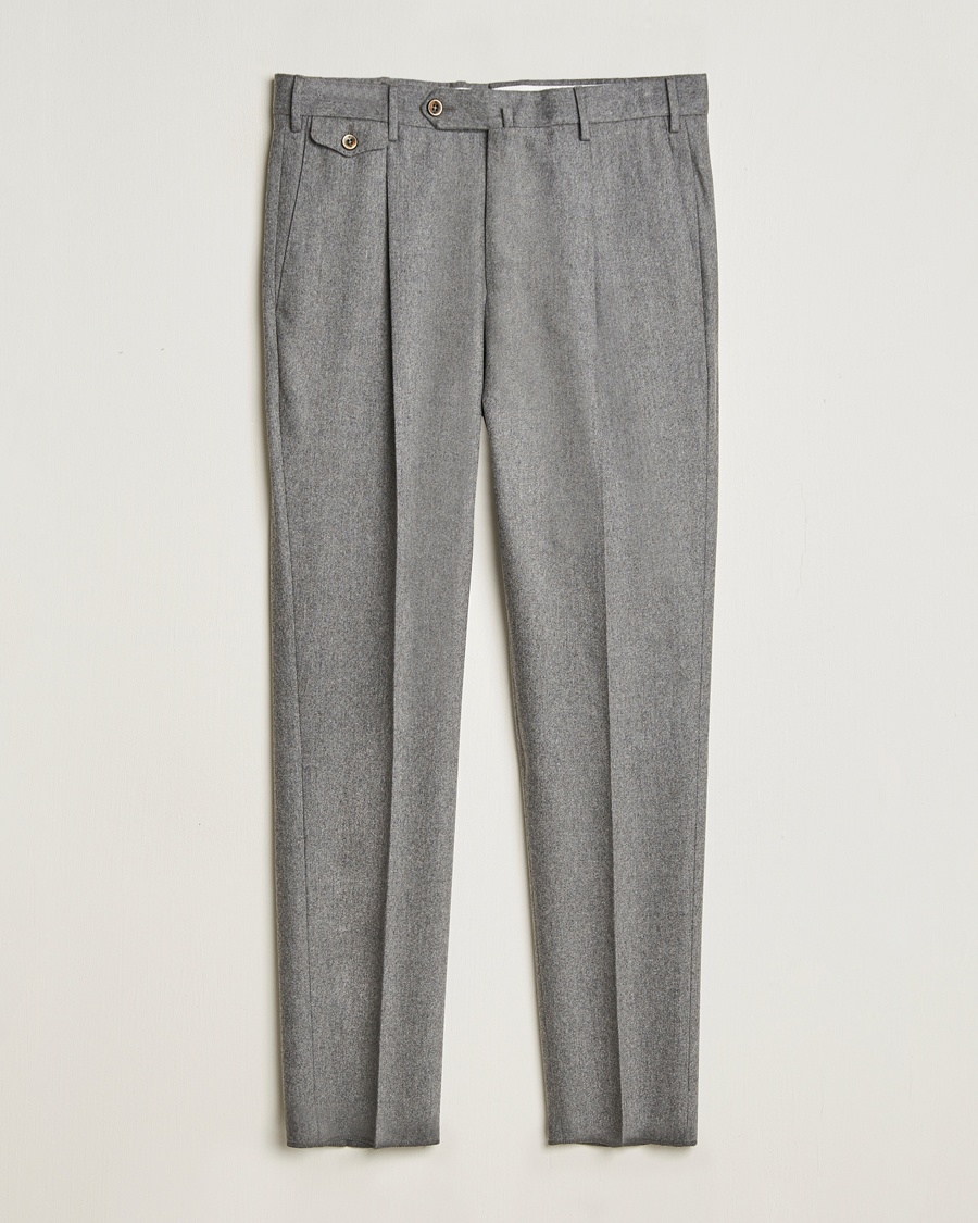 PT01 Slim Fit Pleated Wool/Cashmere Trousers Grey Melange – Grau