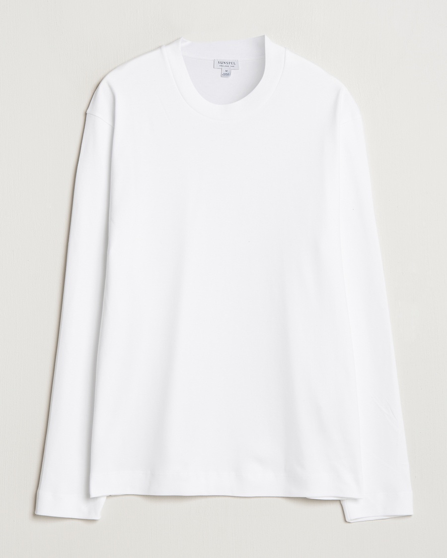 Sunspel Heavy Weight Supima Cotton Long Sleeve T-Shirt White – Weiß