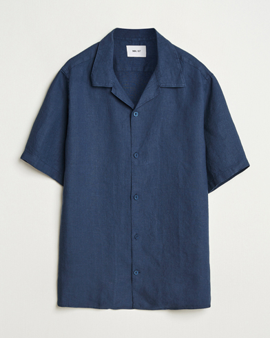 NN07 Julio Linen Resort Shirt Navy Blue – Blau