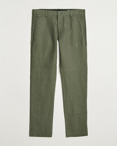 NN07 Theo Linen Trousers Croc Green – Grün