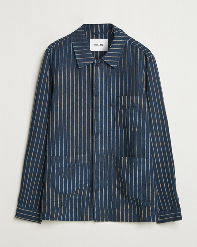 NN07 Olav Linen Pinstriped Overshirt Navy Blue – Blau