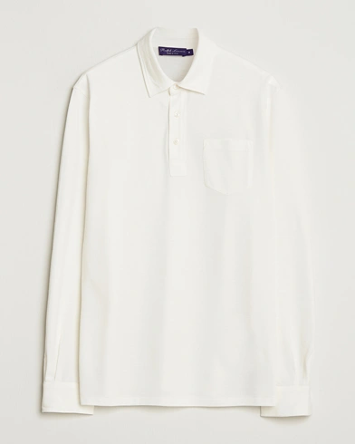 Ralph Lauren Purple Label Cotton/Cashmere Long Sleeve Polo Cream – Weiß