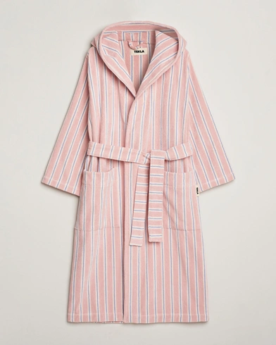 Tekla Organic Terry Hooded Bathrobe Candy Stripes – Rosa