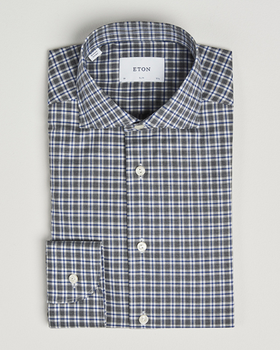 Eton Slim Fit Checked Wrinkle Free Flannel Shirt Dark Grey – Grau