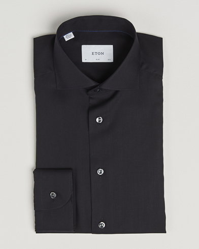 Eton Slim Fit Wrinkle Free Flannel Shirt Black – Schwarz