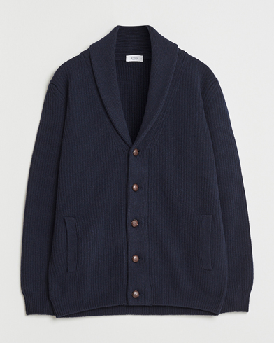 Eton Wool Knitted Shawl Collar Cardigan Navy – Blau