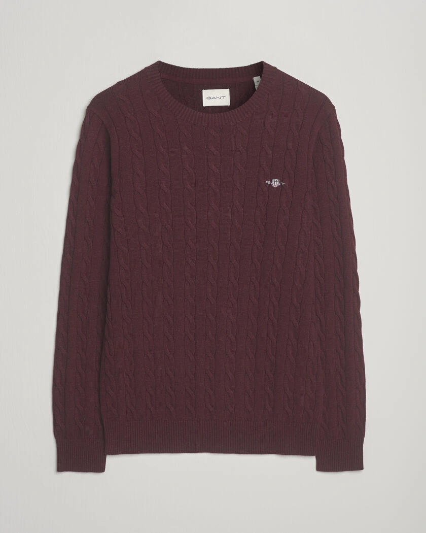 GANT Cotton Cable Crew Neck Pullover Bordeaux Melange – Rot