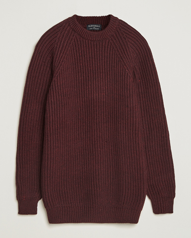 Gloverall Fisherman Rib Chunky Wool Crew Neck Burgundy – Rot