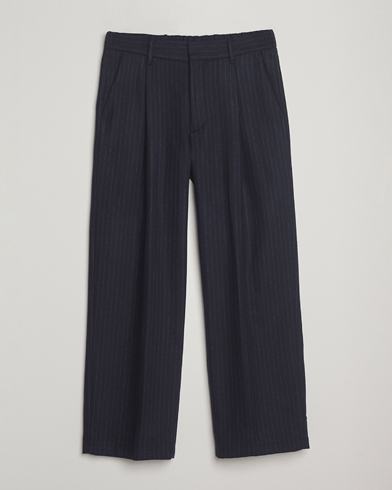 NN07 Kay Wool Pleated Pinstriped Trousers Navy Blue – Blau
