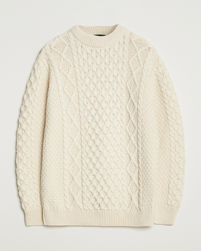 Gloverall Aran Wool Knitted Sweater Ecru – Weiß