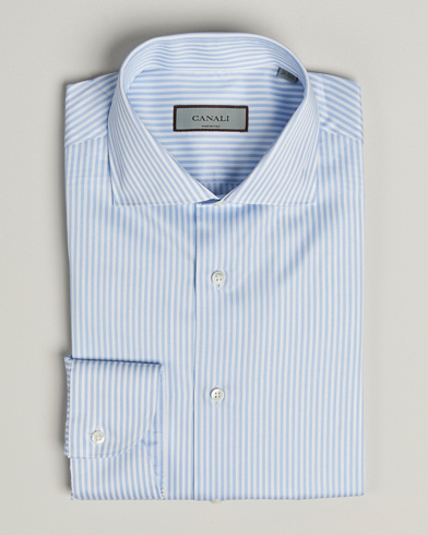Canali Slim Fit Cotton Shirt Light Blue Stripe – Blau