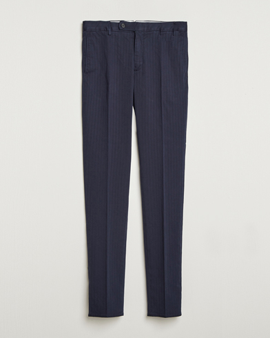 Incotex Regular Fit Comfort Herringbone Trousers Navy – Blau