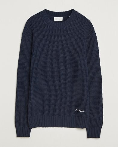 LES DEUX Alvin Cotton Waffle Crewneck Dark Navy – Blau