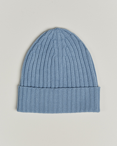 Piacenza Cashmere Ribbed Cashmere Beanie Sky Blue – Blau