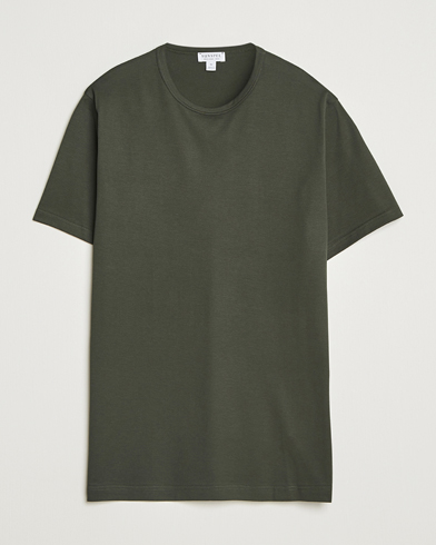 Sunspel Crew Neck Q82 Cotton T-Shirt Dark Green – Grün