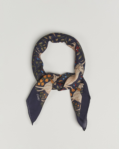 Drake's Unicorn Garden Wool/Silk Scarf Navy – Blau
