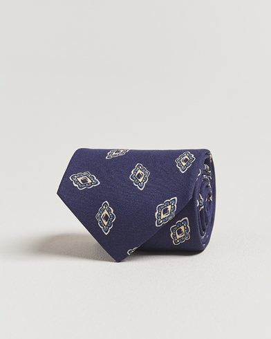 Drake's Diamond Petals Habotai Silk Tie Navy – Blau