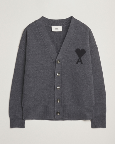 AMI Big Heart Logo Wool Knitted Cardigan Dark Grey – Grau