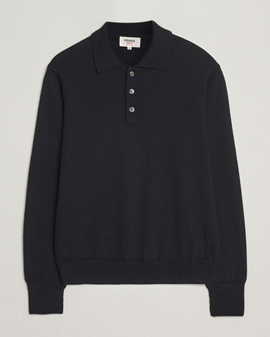 Kamakura Shirts Long Sleeve Knitted Polo Black – Schwarz