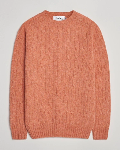 Harley Of Scotland Brushed Supersoft Lambswool Cable Parfait – Orange