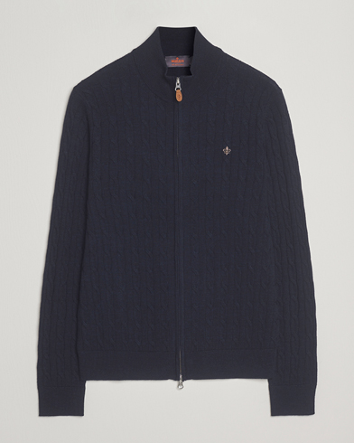 Morris Merino Cable Zip Cardigan Navy – Blau