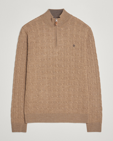 Morris Merino Cable Half Zip Camel – Beige