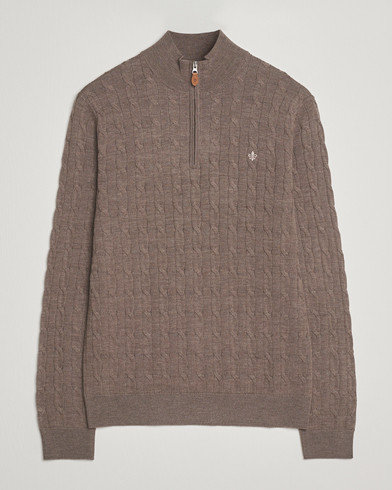 Morris Merino Cable Half Zip Light Brown – Braun