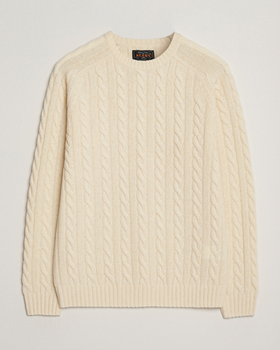 BEAMS PLUS Cable Crew Neck Sweater Off White – Weiß