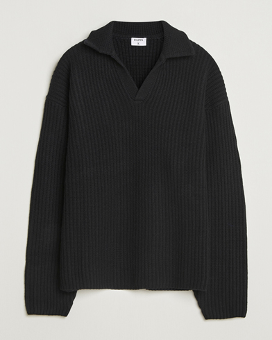 Filippa K Chunky Ribbed Wool Polo Black – Schwarz