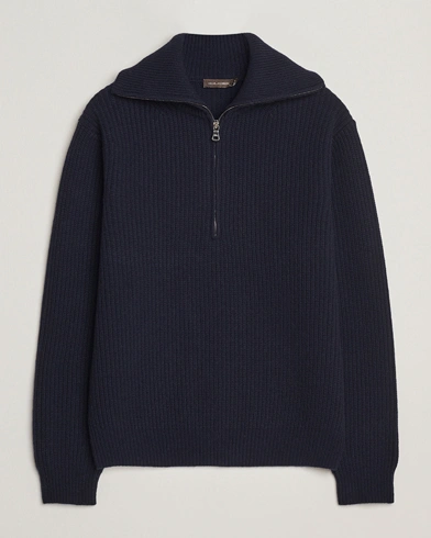 Oscar Jacobson Mauritz Chunky Wool Half-Zip Navy – Blau