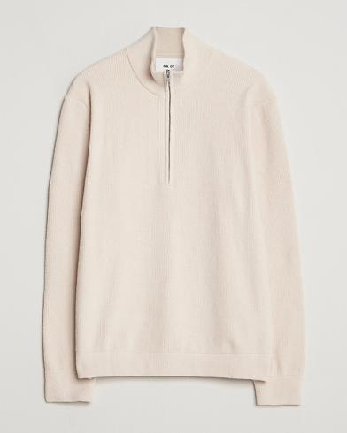 NN07 Danny Rib Knitted Half Zip Ivory – Weiß