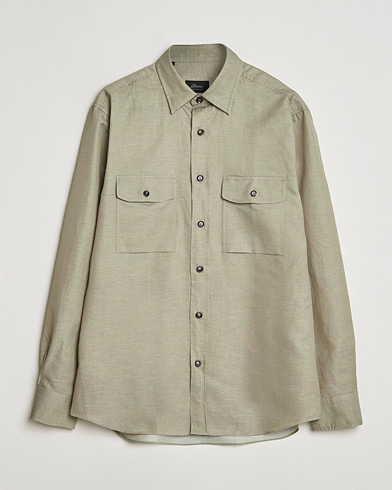 Brioni Cotton/Linen Overshirt Olive – Grün