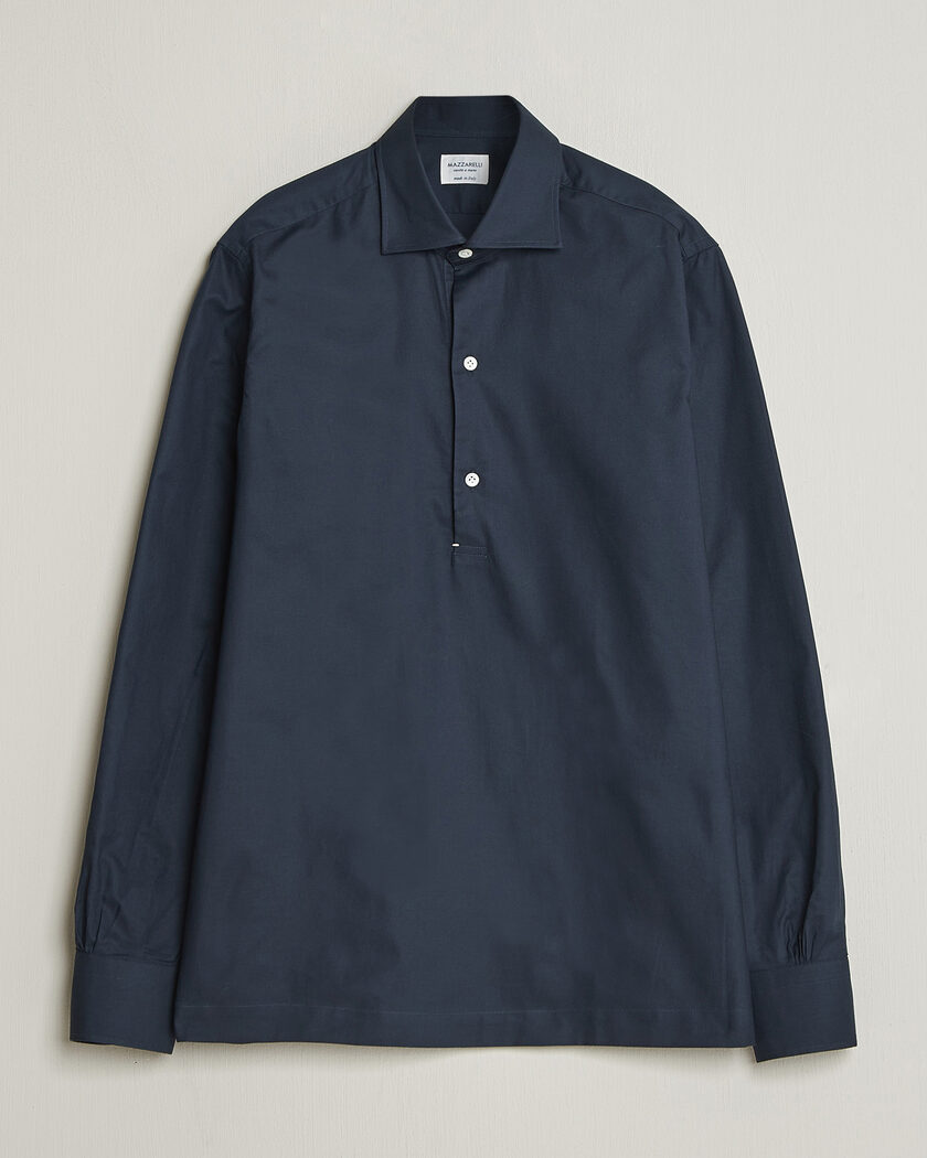 Mazzarelli Soft Oxford Popover Shirt Navy – Blau