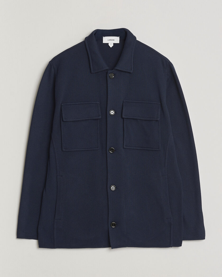 Lardini Knitted Cotton Pocket Shirt Jacket Navy – Blau