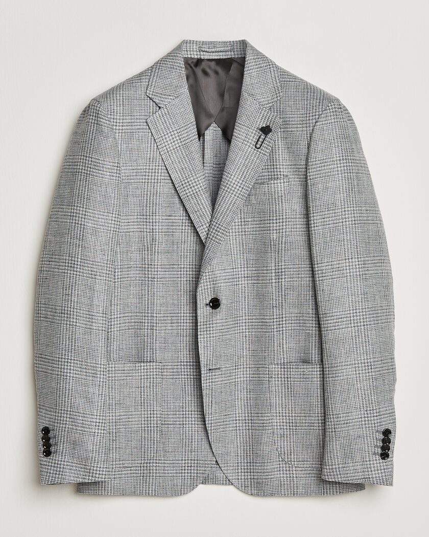 Lardini Checked Linen/Wool Blazer Grey – Grau