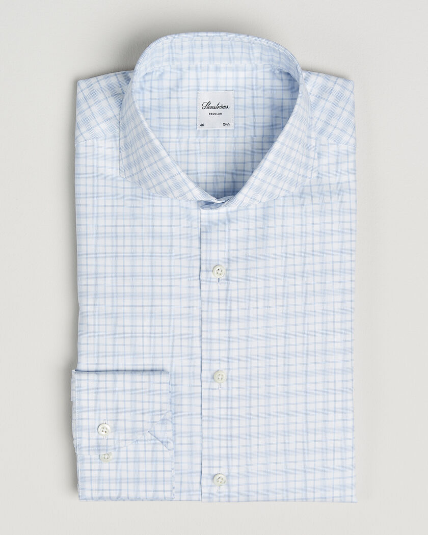 Stenströms Regular Fit Checked Twill Shirt Light Blue – Blau