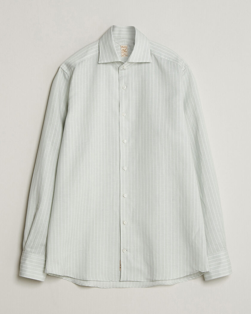 Stenströms 1899 Cotton/Linen/Silk Striped Shirt Green – Grün