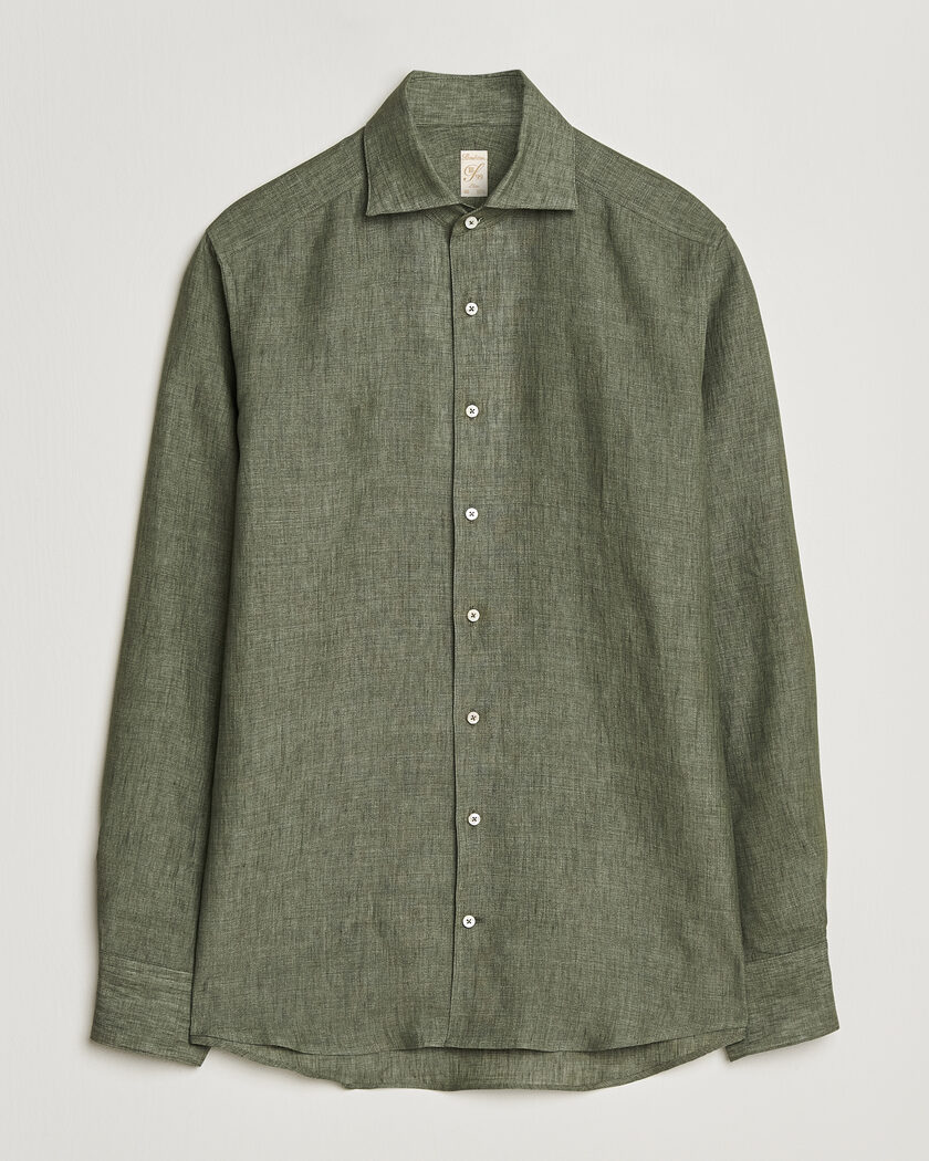 Stenströms 1899 Linen One Piece Collar Shirt Olive – Grün