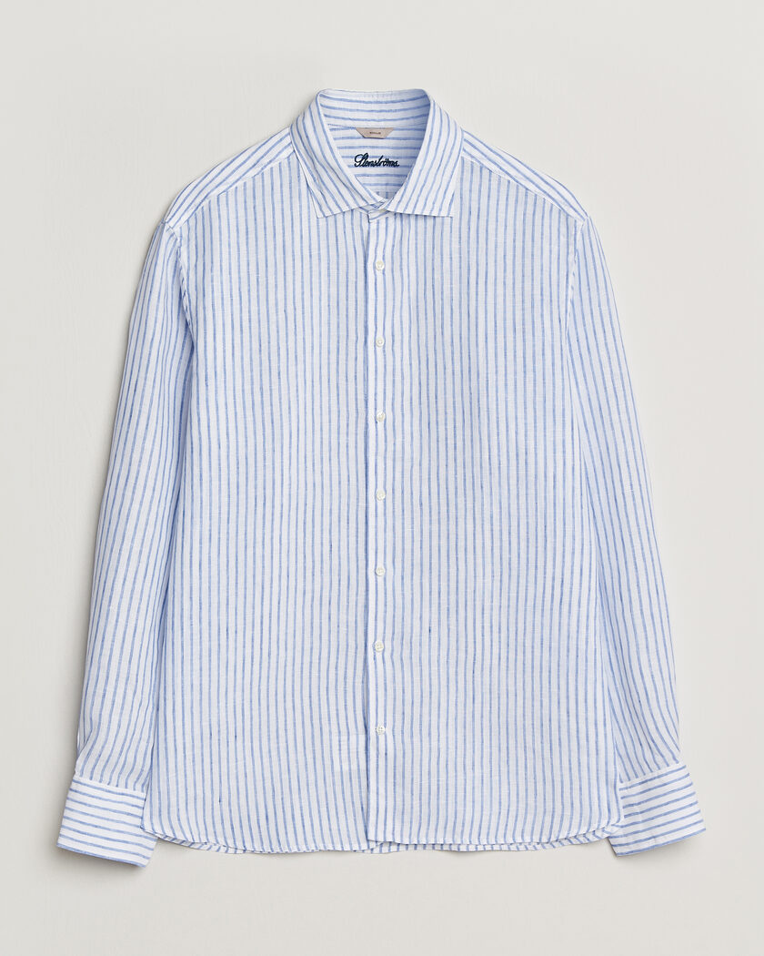 Stenströms Regular Fit Striped Linen Shirt White/Dark Blue – Blau