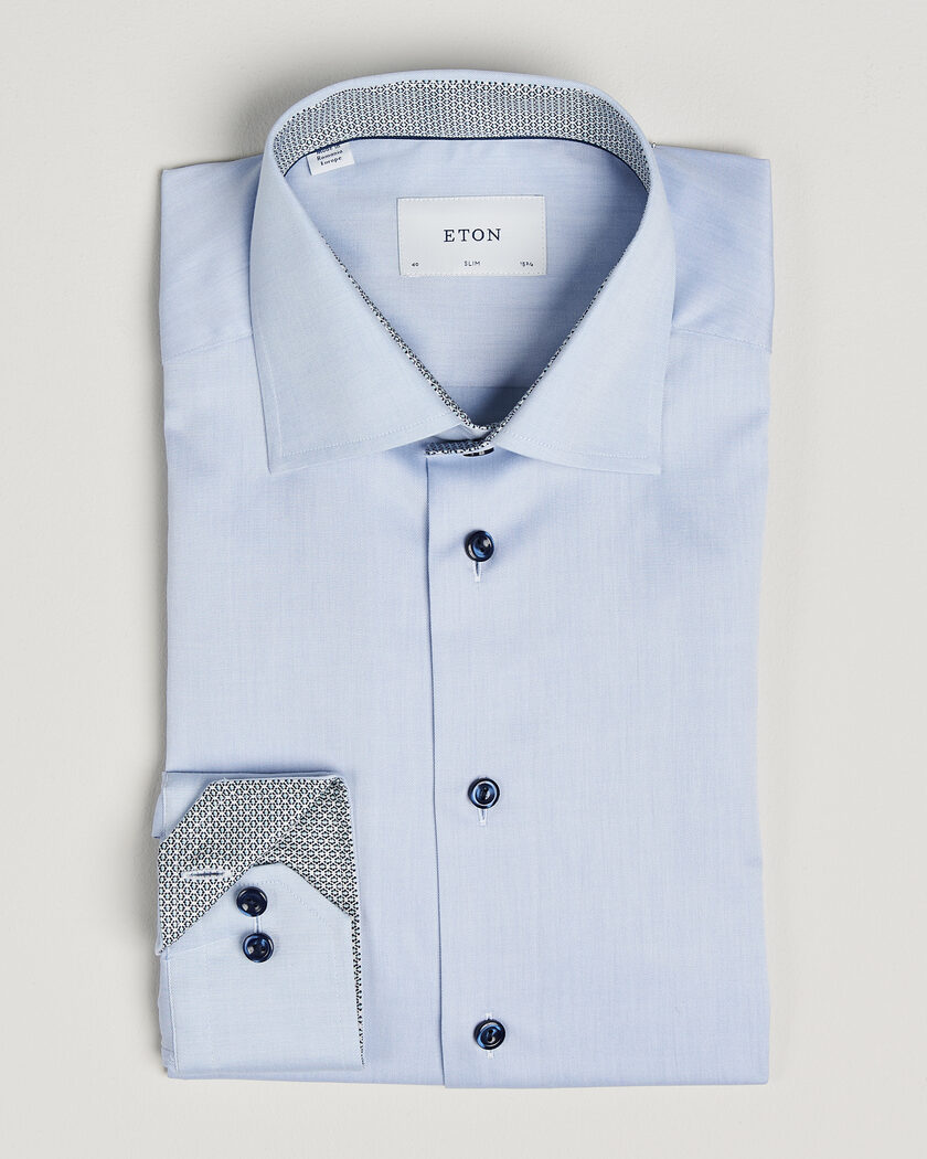 Eton Slim Fit Signature Twill Contrast Shirt Light Blue – Blau