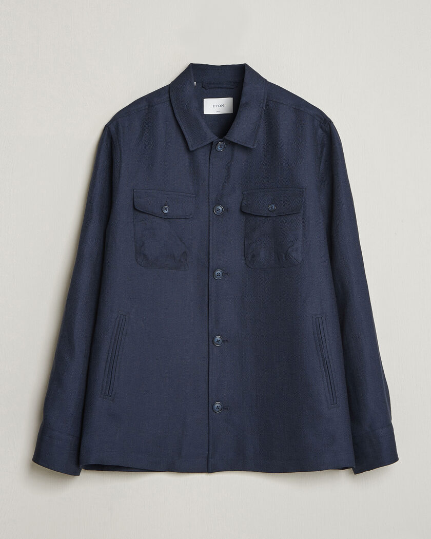 Eton Four Pocket Linen Lyocell Shirt Jacket Navy Blue – Blau