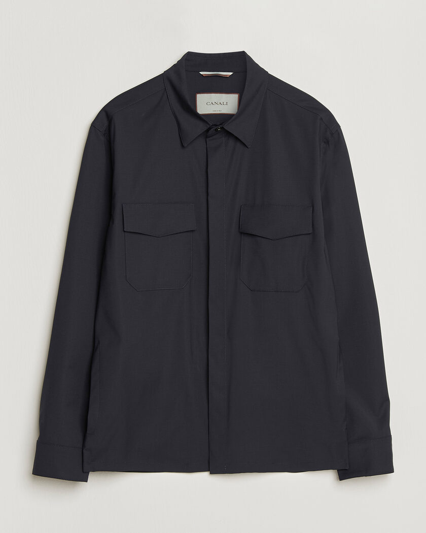 Canali Travel Wool Overshirt Navy – Blau