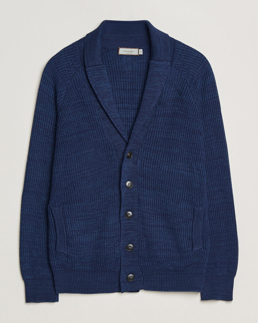 Canali Rib Knit Shawl Cardigan Navy – Blau