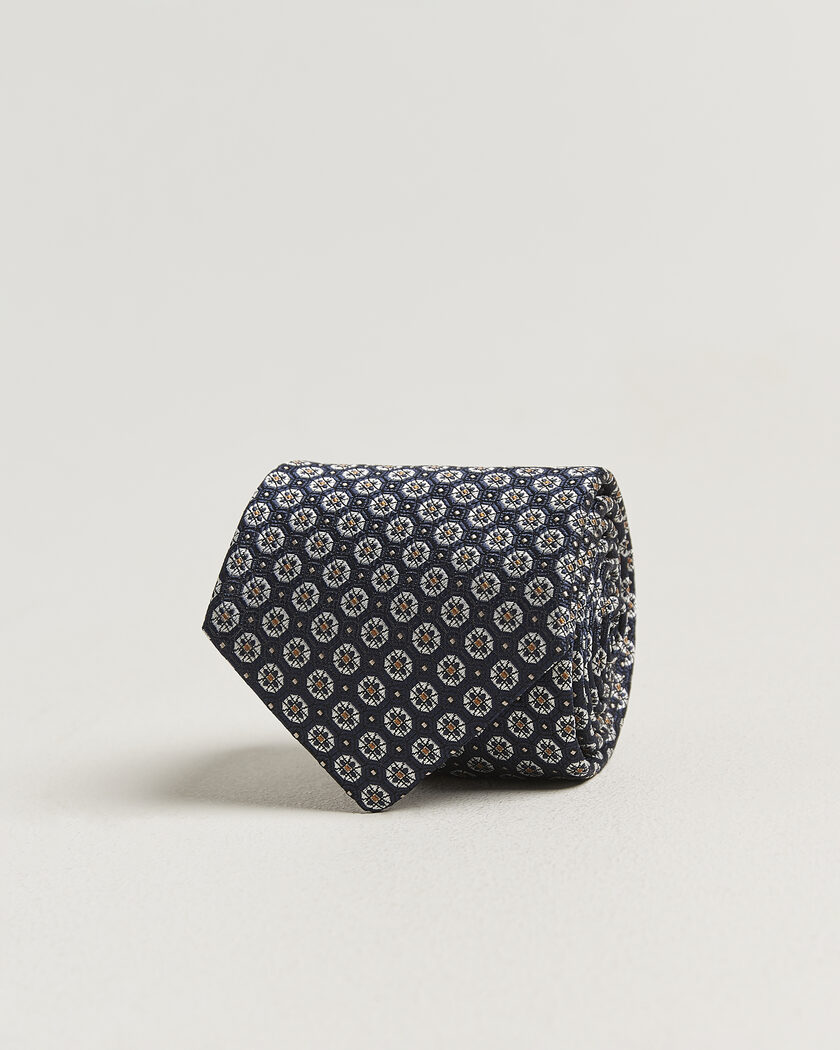 Canali Jacquard Flower Silk Tie Navy – Blau