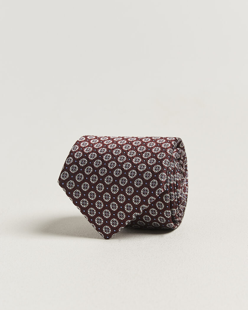 Canali Jacquard Flower Silk Tie Burgundy – Rot