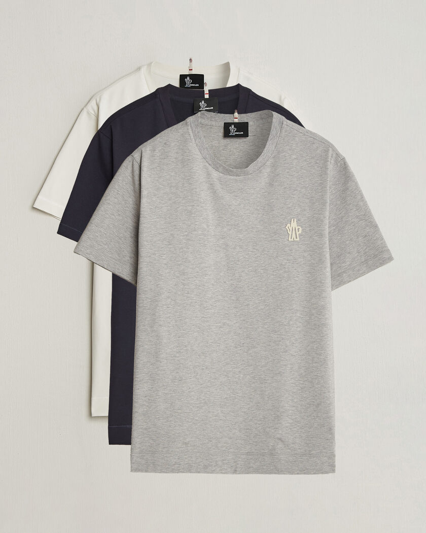 Moncler Grenoble 3-Pack Logo T-Shirts White/Grey/Black – Mehrfarbig